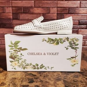 Chelsea & Violet Woman’s  Size 5.5  White Studded Loafers Shoes Lisle Slip On